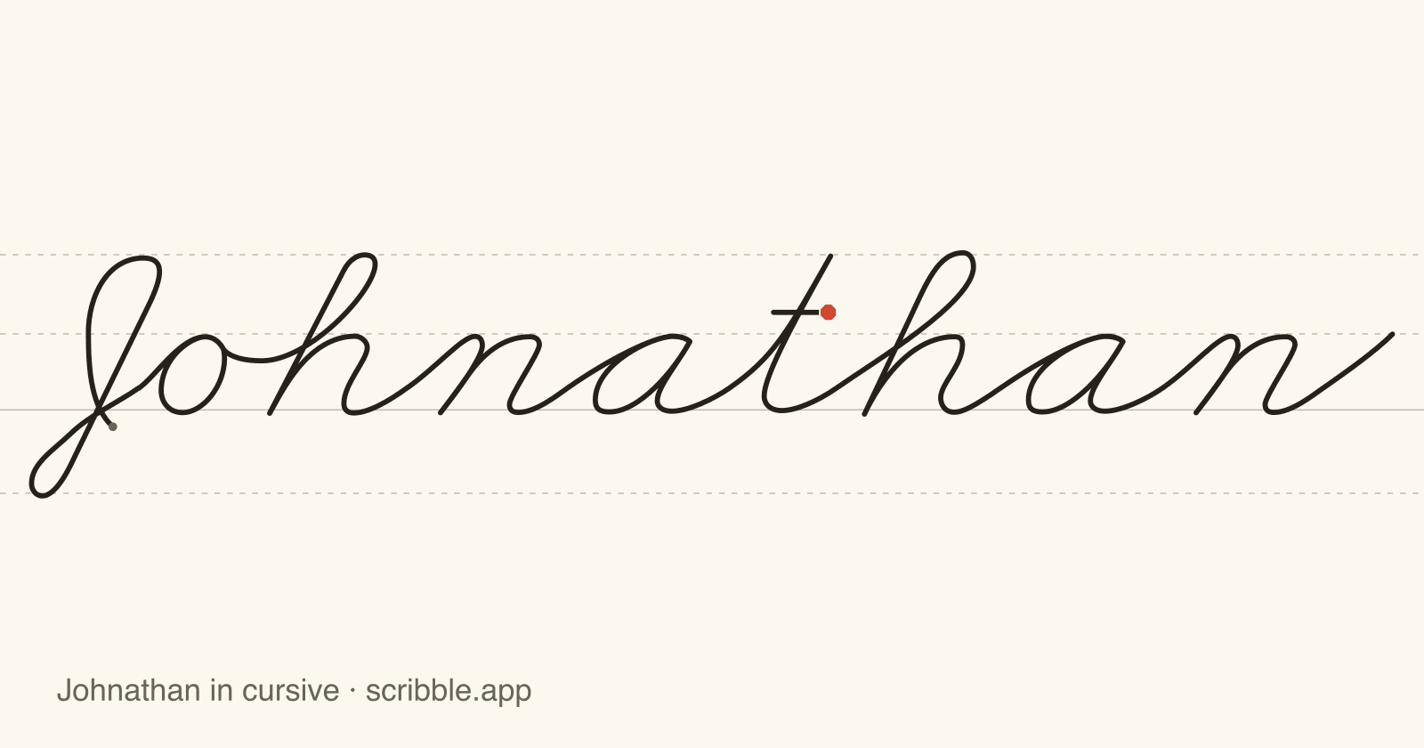 Johnathan written in cursive on handwriting guidelines, with a green starting dot and a red stop sign