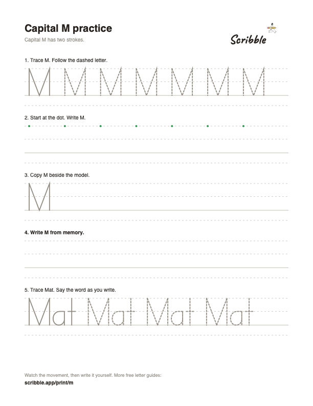 Preview of the free capital M tracing worksheet